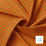 Striped triangles in yellow, orange brown and red fabric