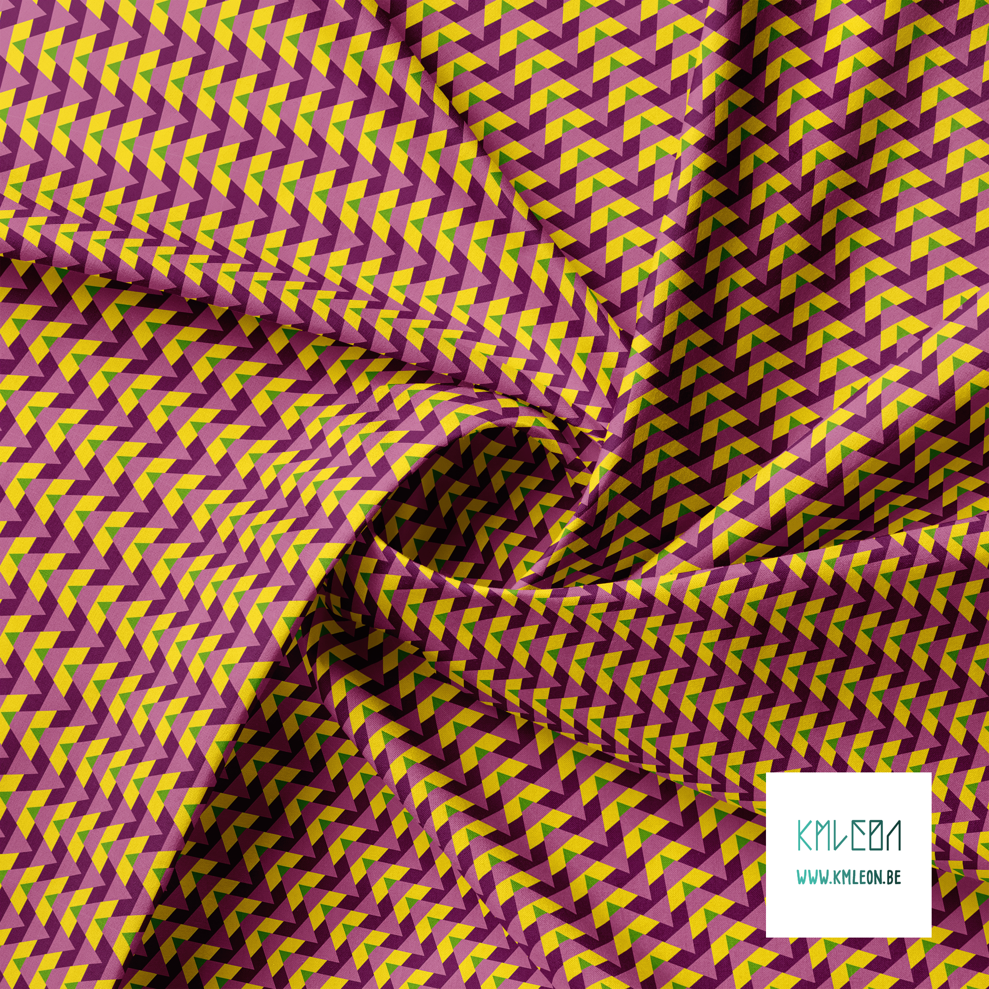 Striped triangles in purple, pink, green and yellow fabric