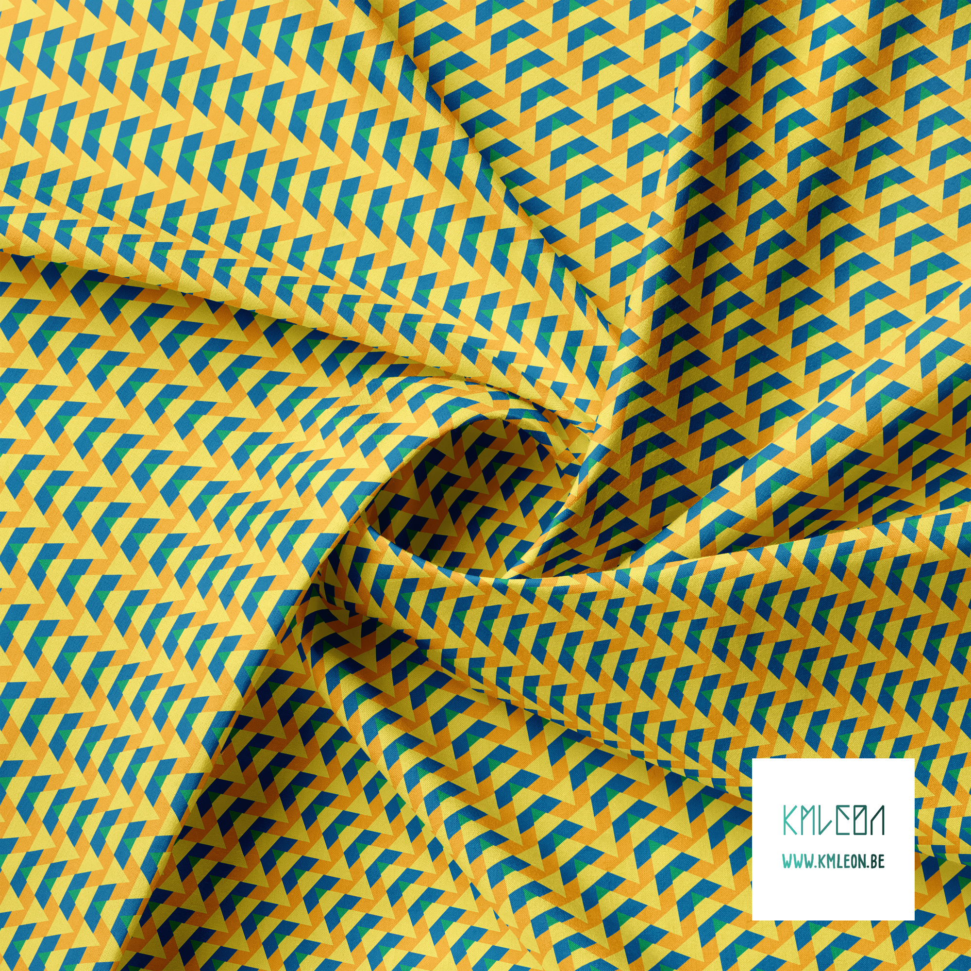 Striped triangles in blue, green, yellow and orange fabric