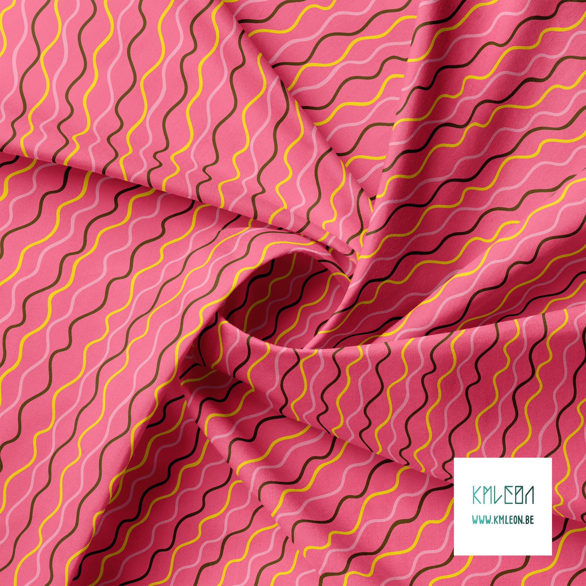 Irregular yellow, pink and brown waves fabric
