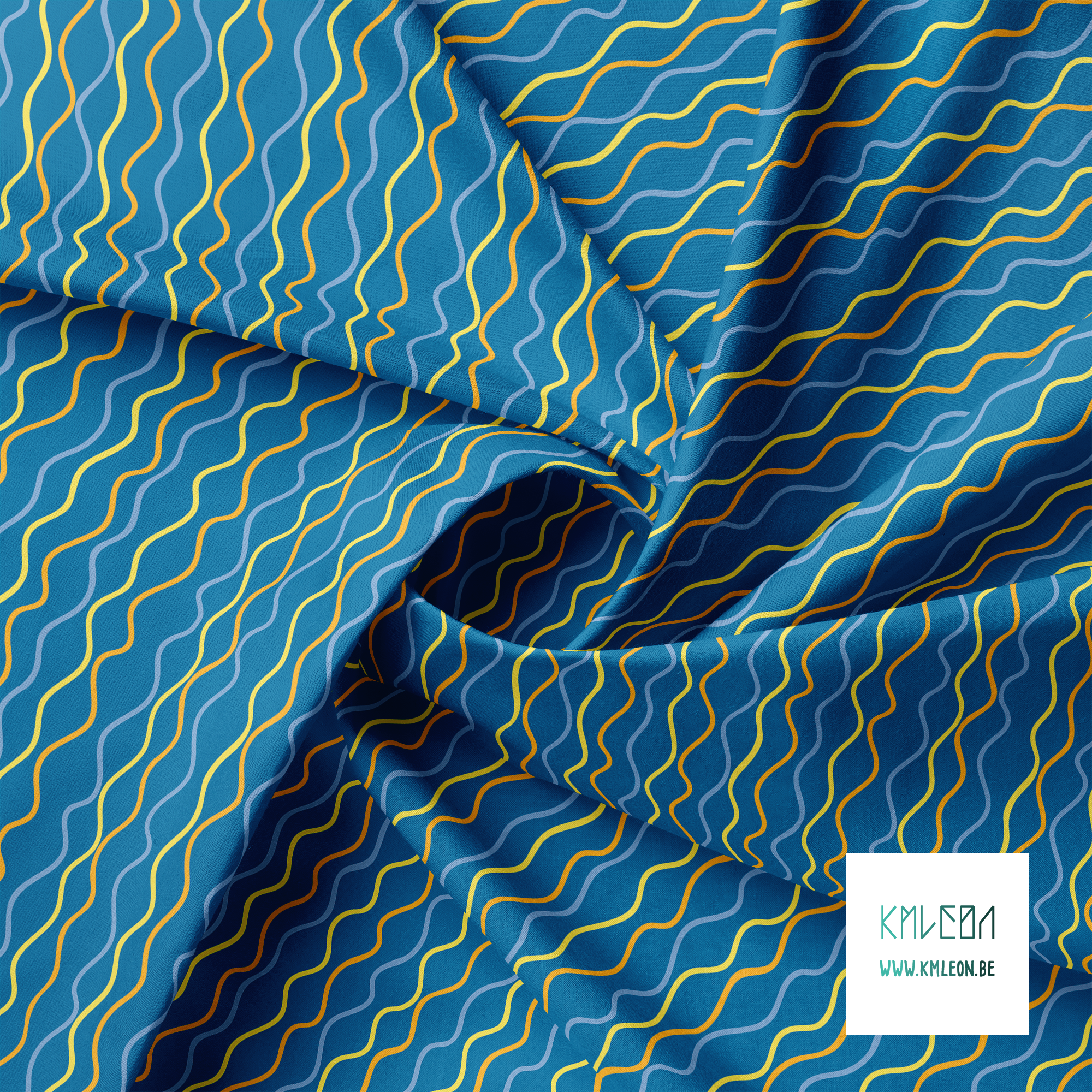 Irregular blue, yellow and orange waves fabric