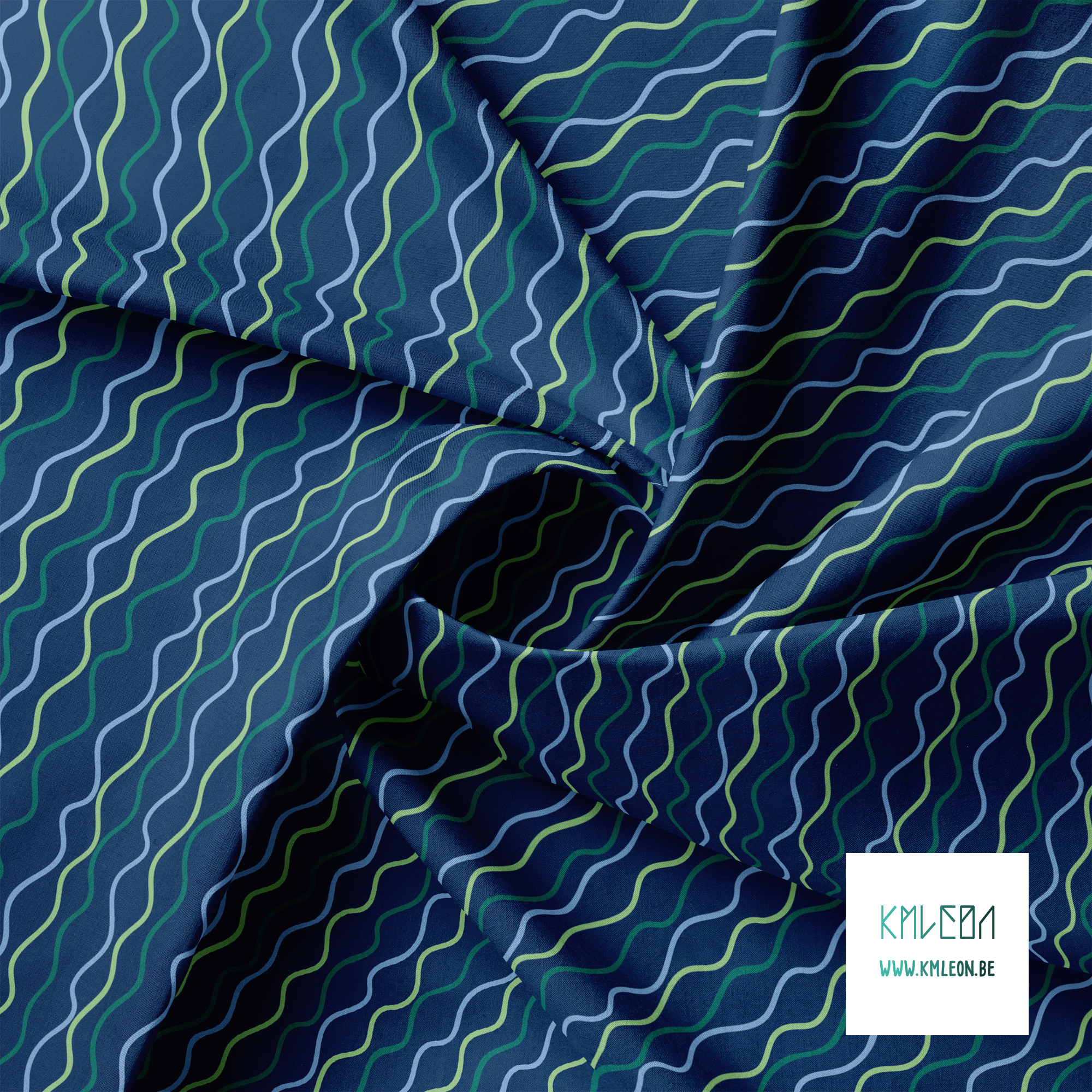 Irregular blue and green waves fabric