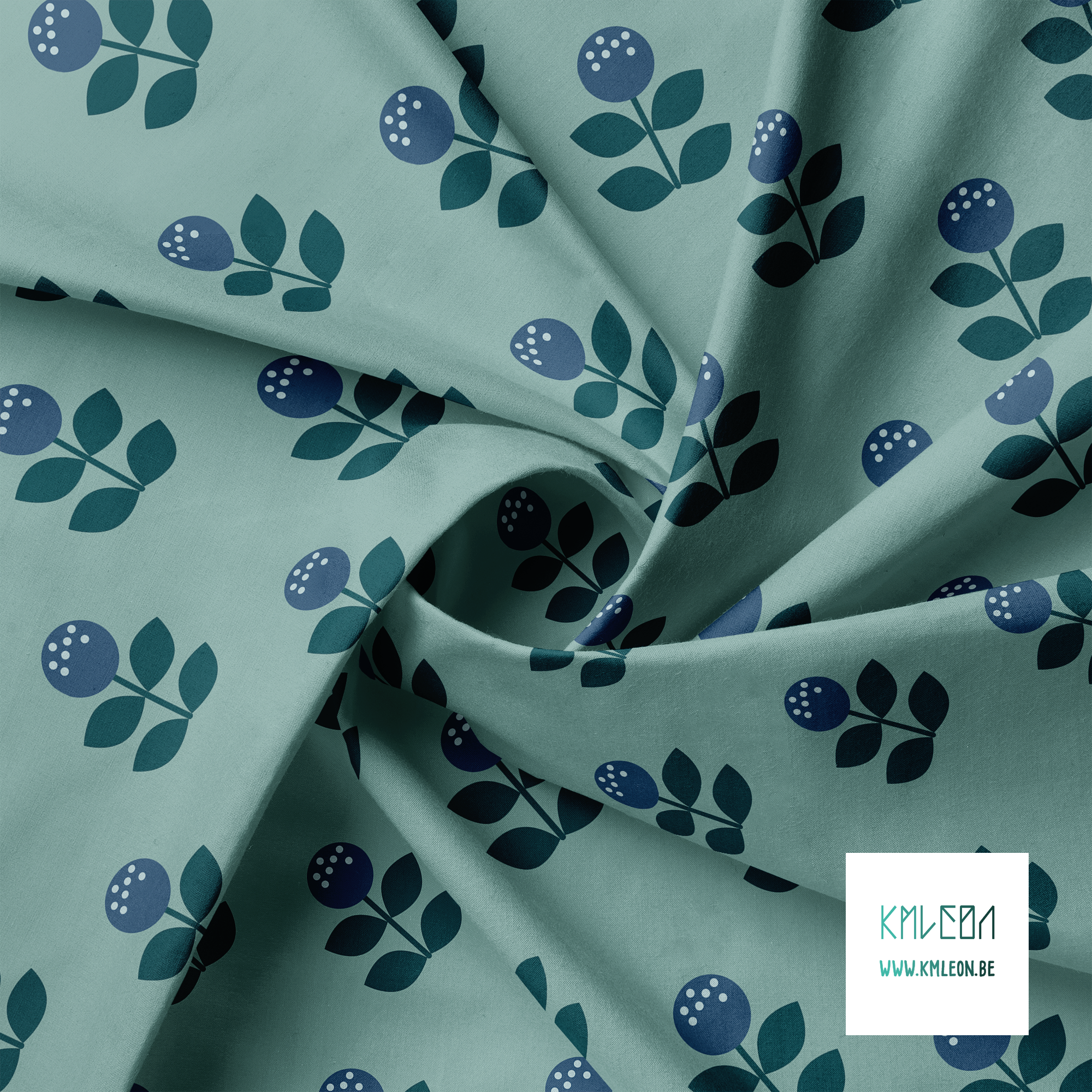 Large blue and green flowers fabric