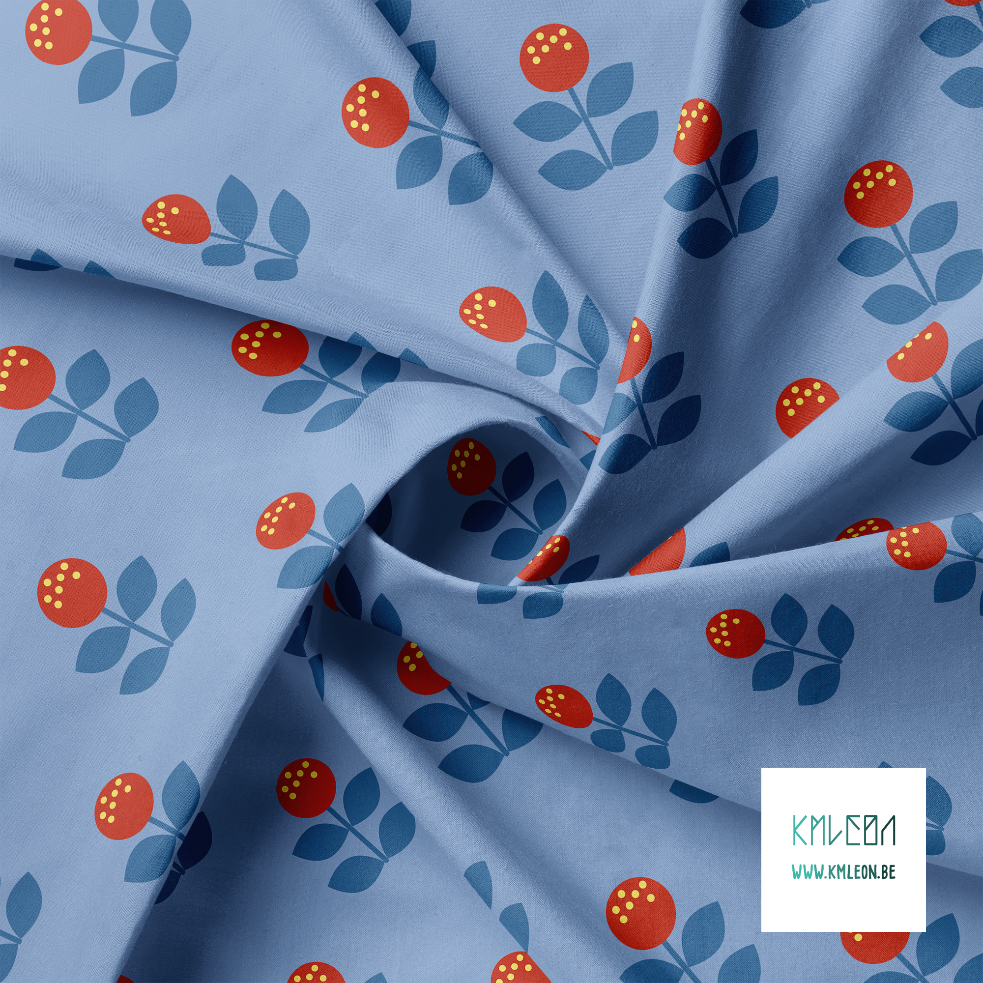 Large red and blue flowers fabric