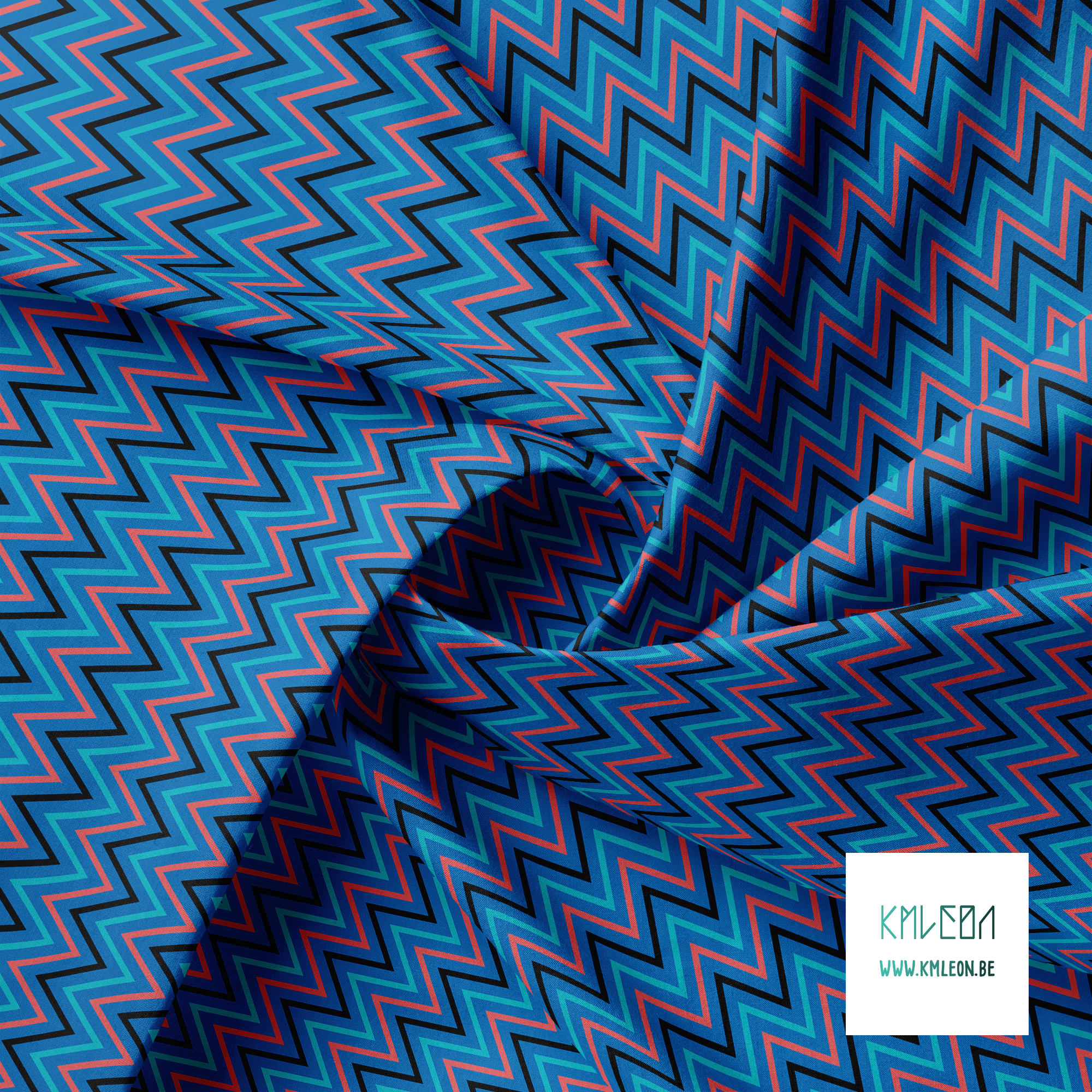 Red, teal and black chevron fabric