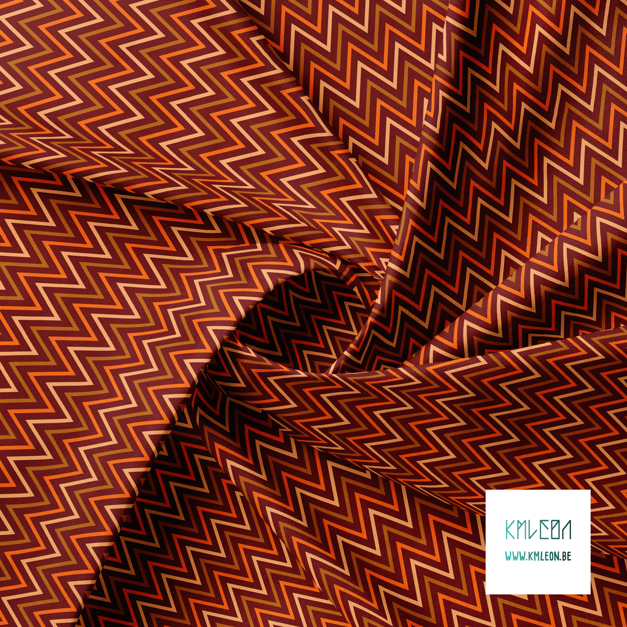 Brown, beige and orange chevron fabric