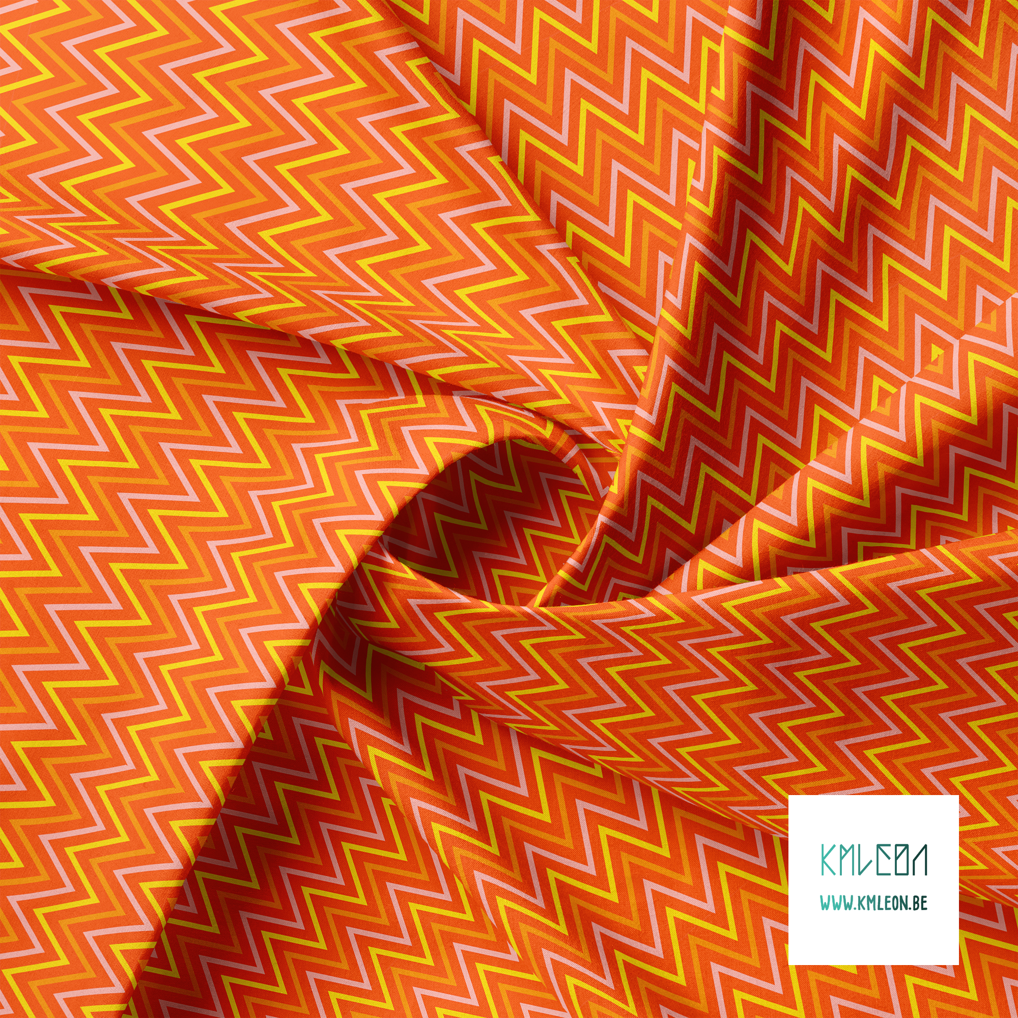 Yellow, orange and pink chevron fabric