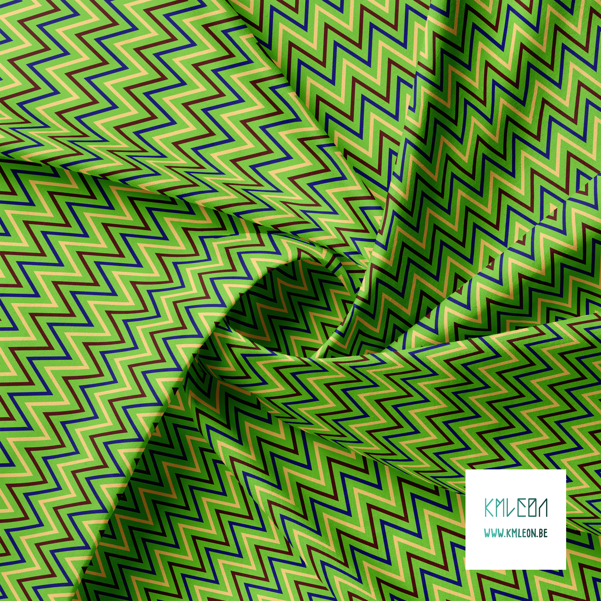 Yellow, blue and brown chevron fabric