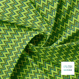 Yellow, blue and brown chevron fabric