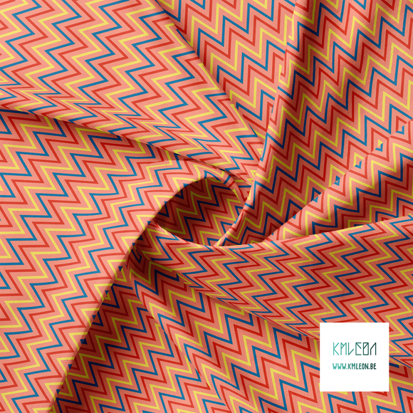 Red, blue and yellow chevron fabric