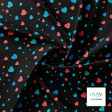 Red, teal and blue hearts fabric