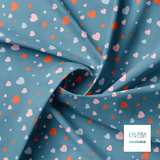 Pink, orange and blue hearts fabric
