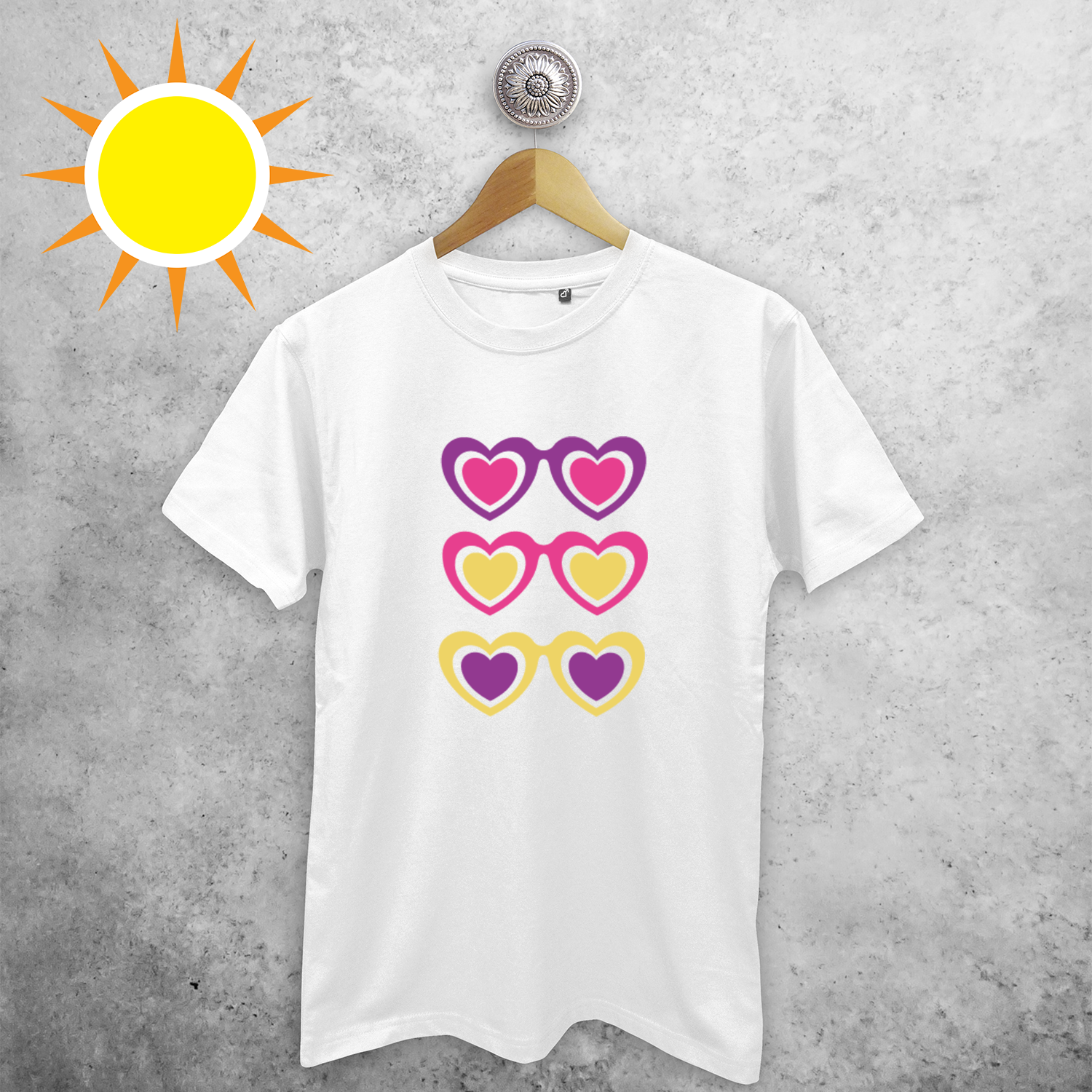 Sunglasses and hearts magic adult shirt