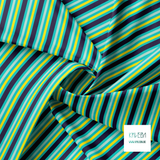 Horizontal stripes in yellow, teal and navy fabric