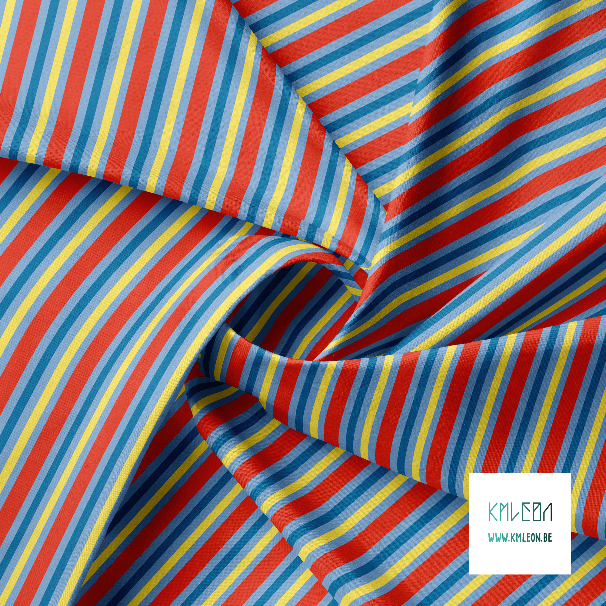 Horizontal stripes in yellow, red and blue fabric