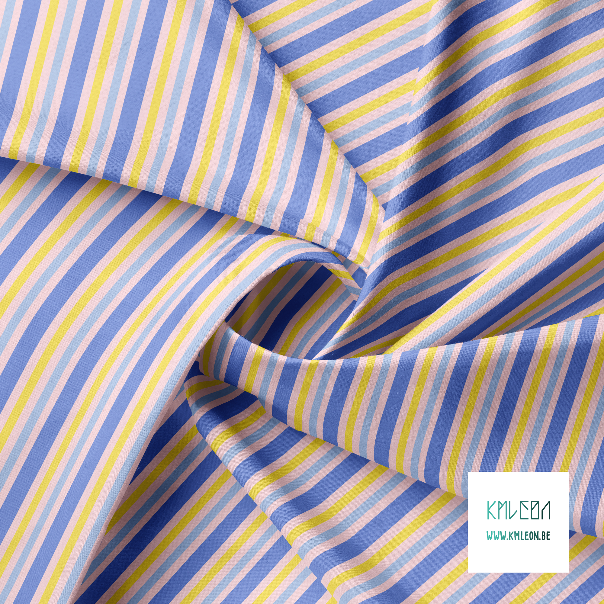 Horizontal stripes in yellow and periwinkle fabric