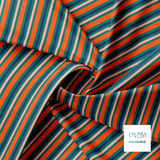 Horizontal stripes in orange, pink and navy fabric