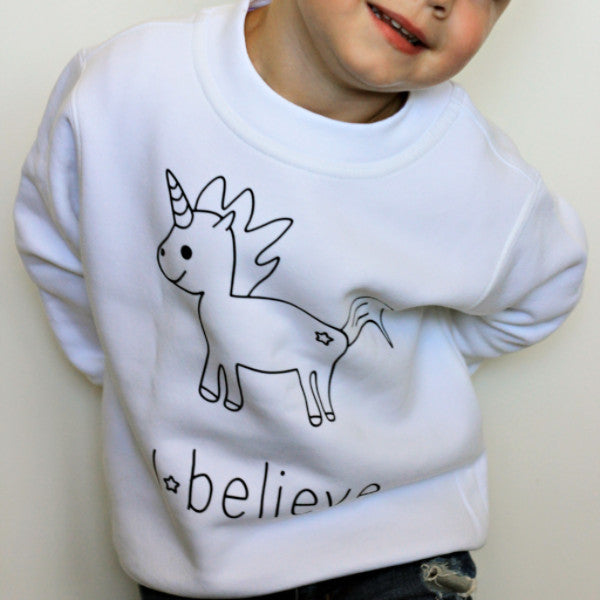 'I believe' unicorn kids sweater