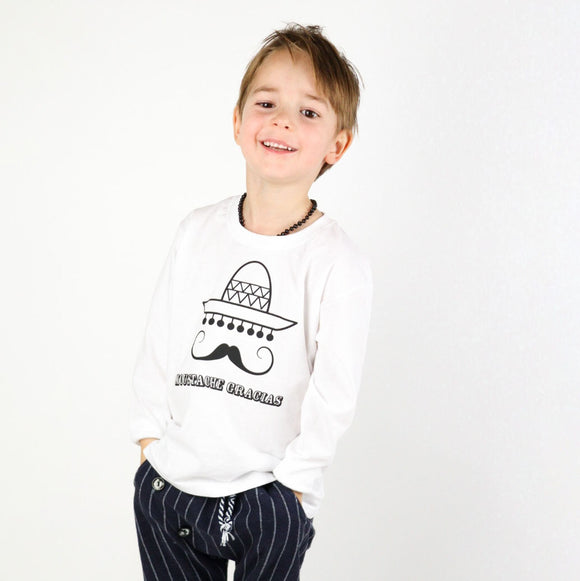 'Moustache gracias' kind shirt met lange mouwen