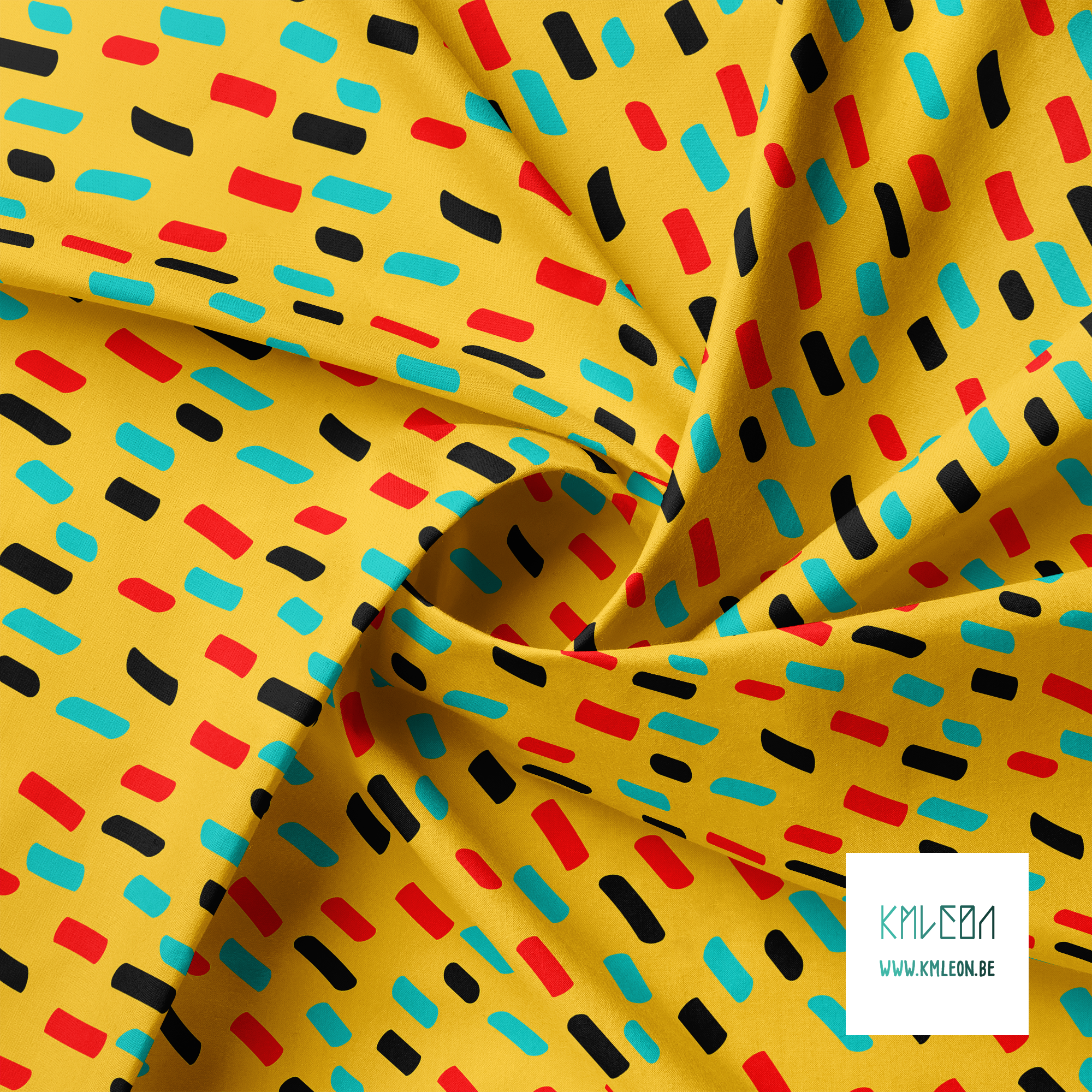 Red, teal and black irregular stripes fabric