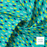 Blue, mint green and yellow short irregular stripes fabric