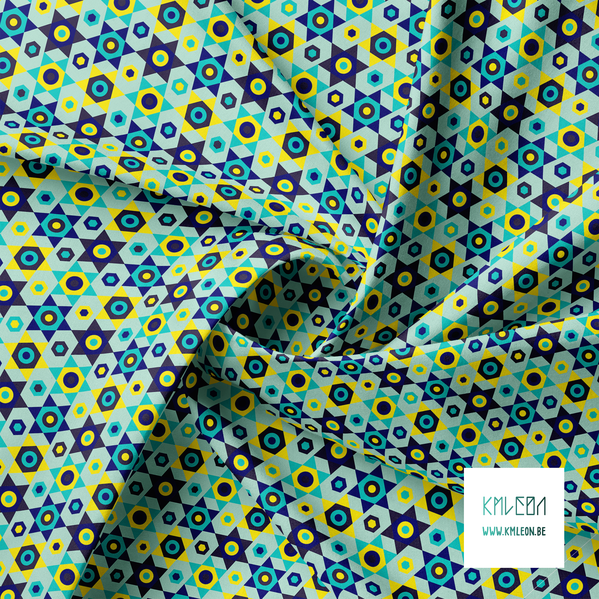 Yellow, teal and navy stars fabric
