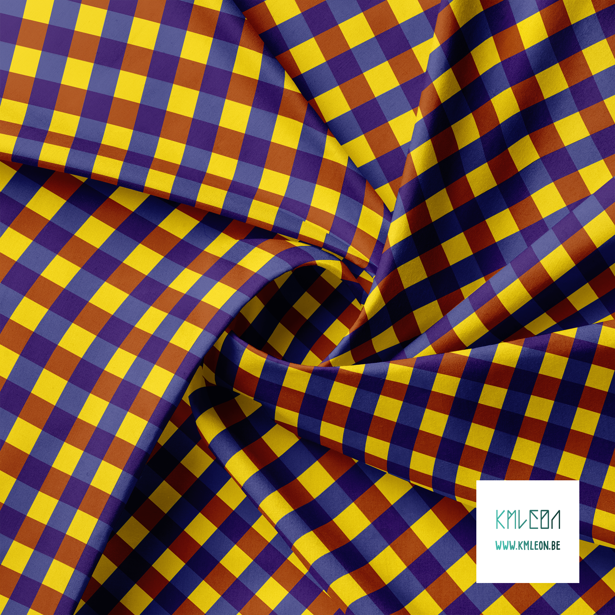 Yellow, red and blue gingham fabric