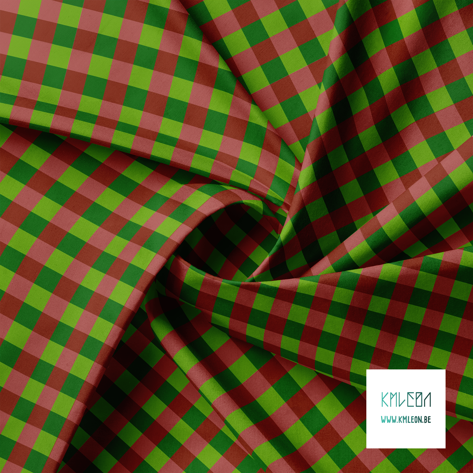 Green and red gingham fabric