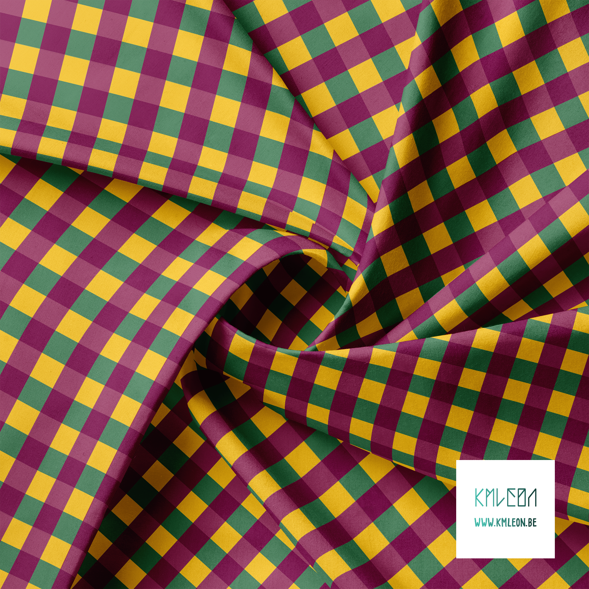Purple, yellow and green gingham fabric