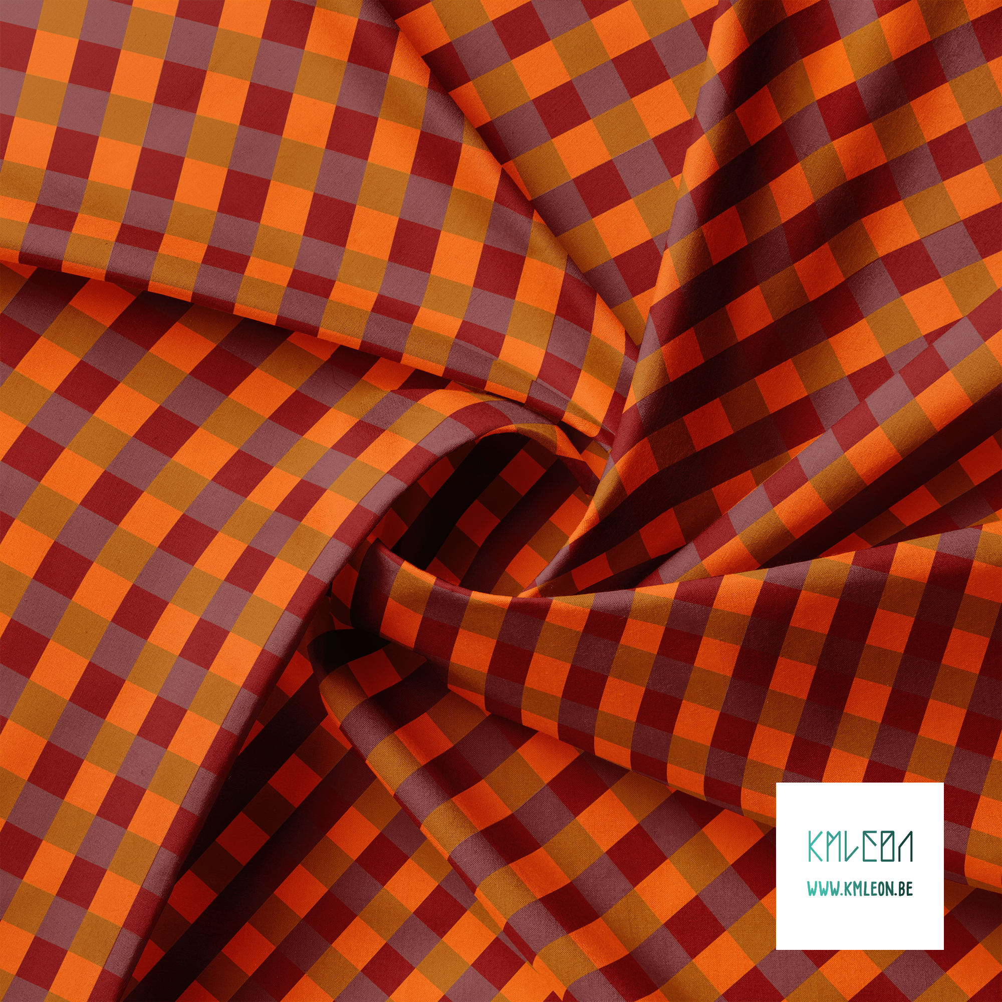 Orange and brown gingham fabric