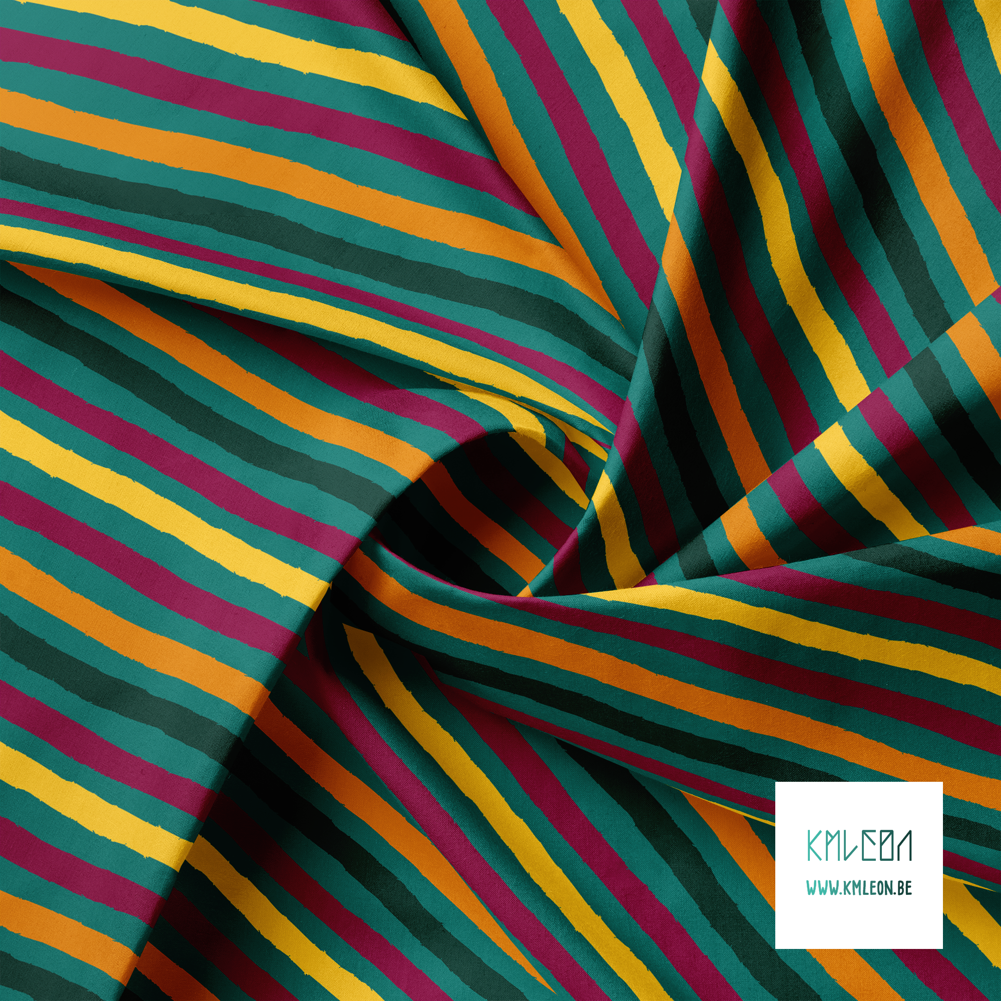 Orange, yellow, green and purple stripes fabric