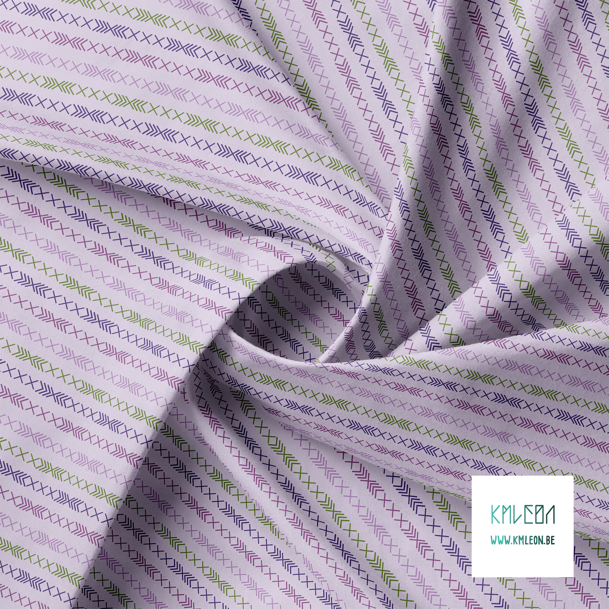 Purple and green geometric shapes fabric