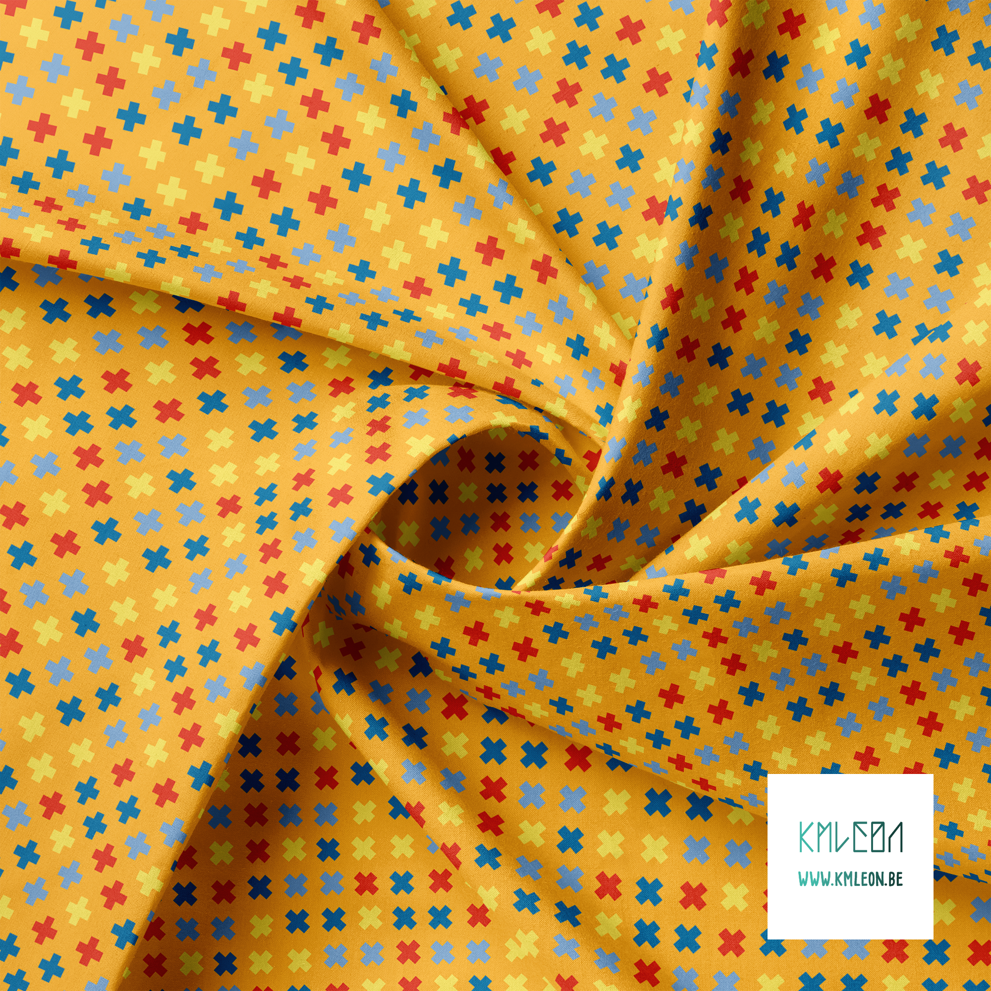Yellow, red and blue crosses fabric