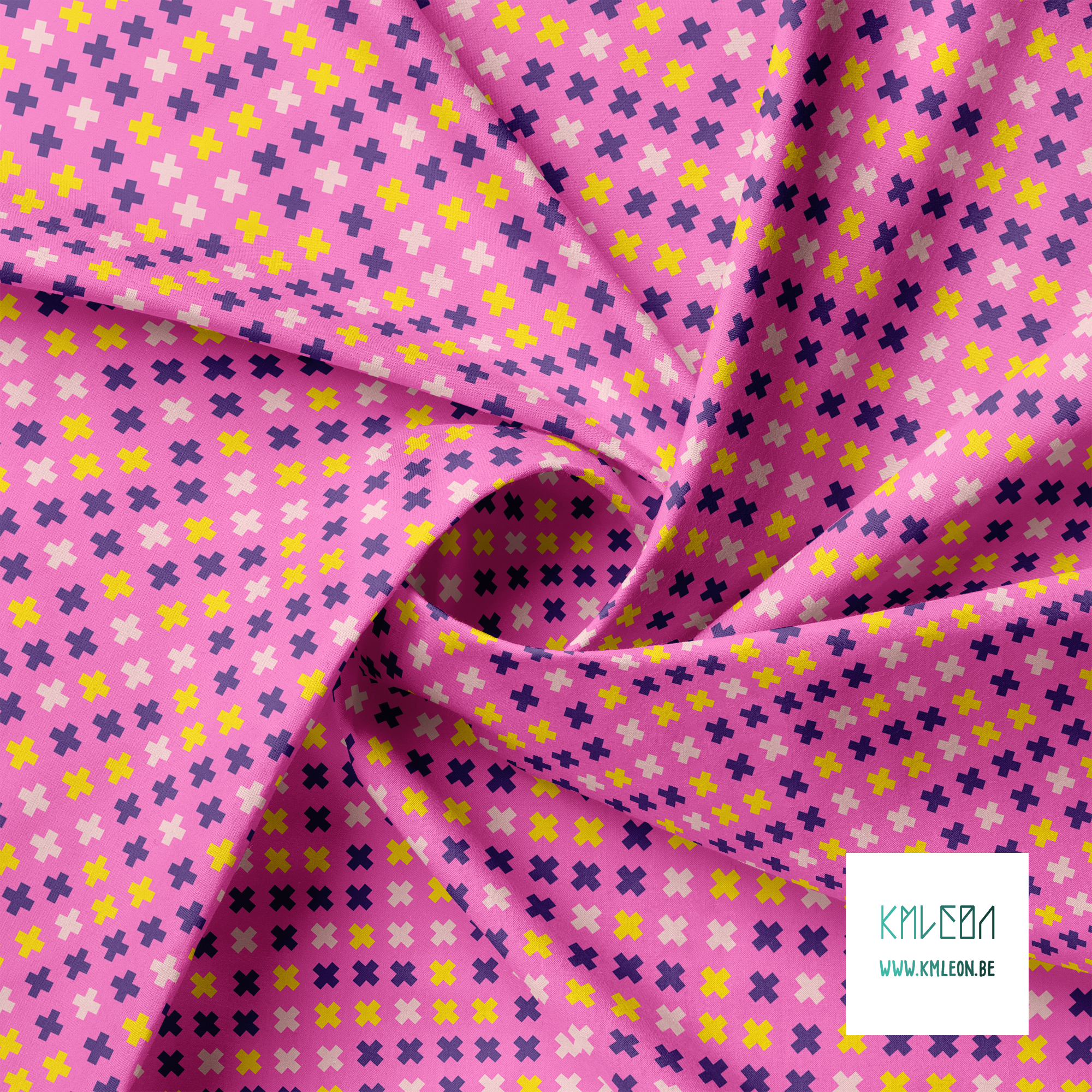 Yellow, purple and pink crosses fabric
