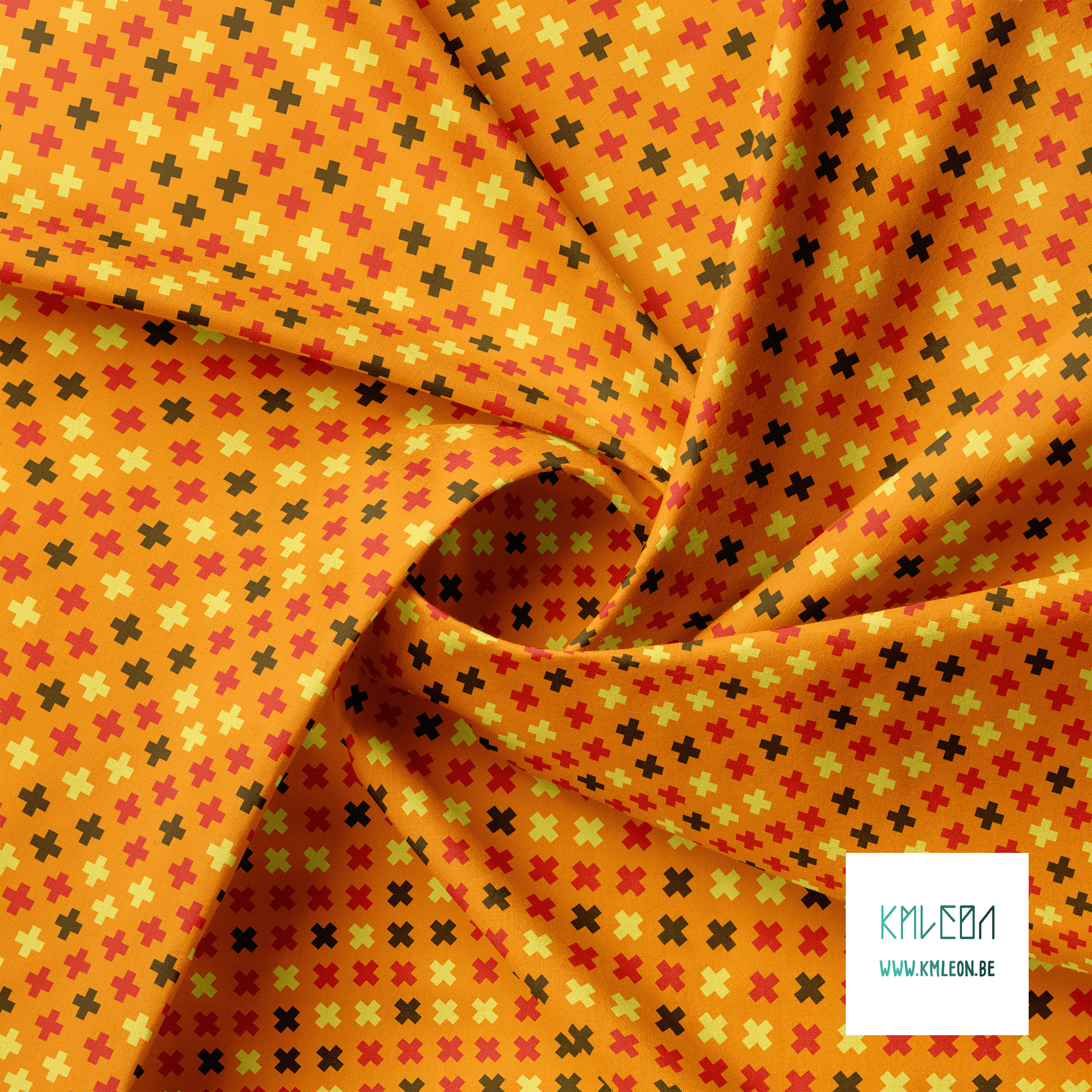 Yellow, red and brown crosses fabric