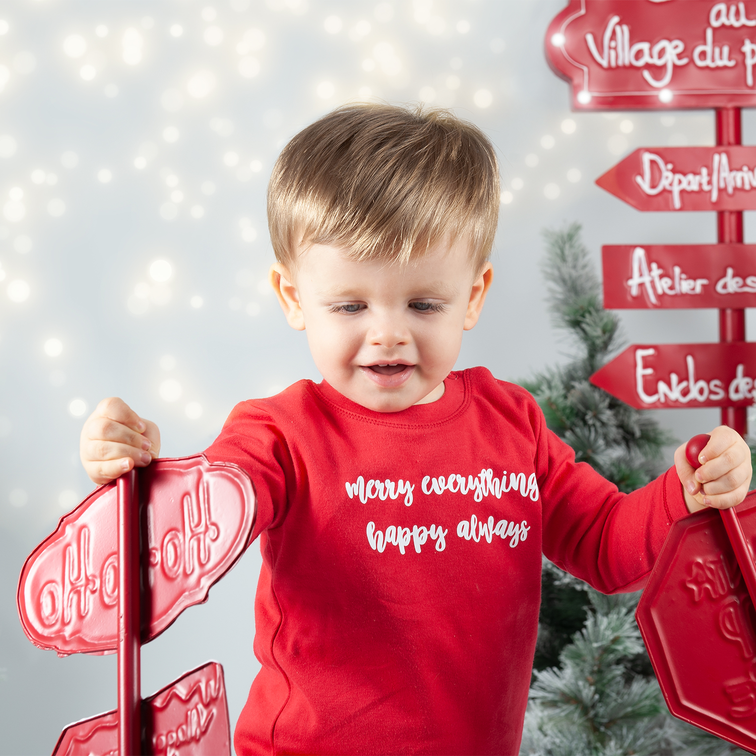 'Merry everything, Happy always' baby shirt met lange mouwen