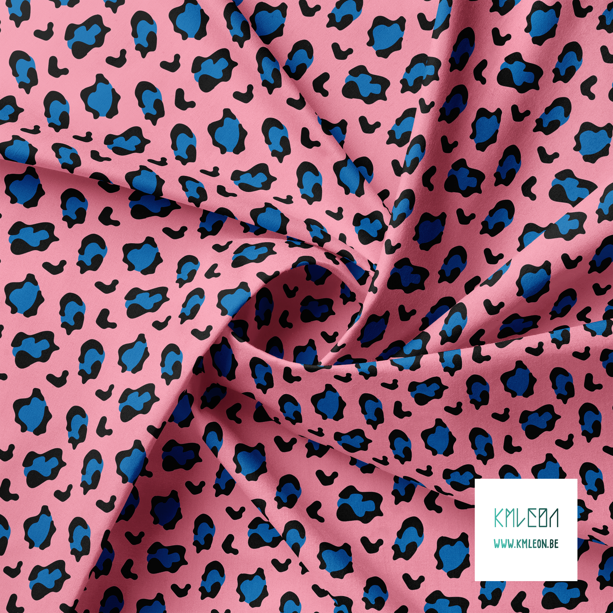 Blue and black leopard print fabric