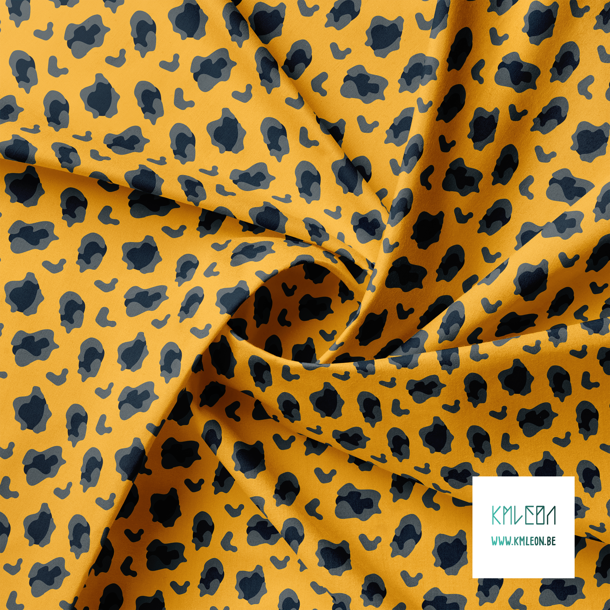 Grey and dark teal leopard print fabric
