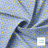 Gele en blauwpaarse luipaardprint stof