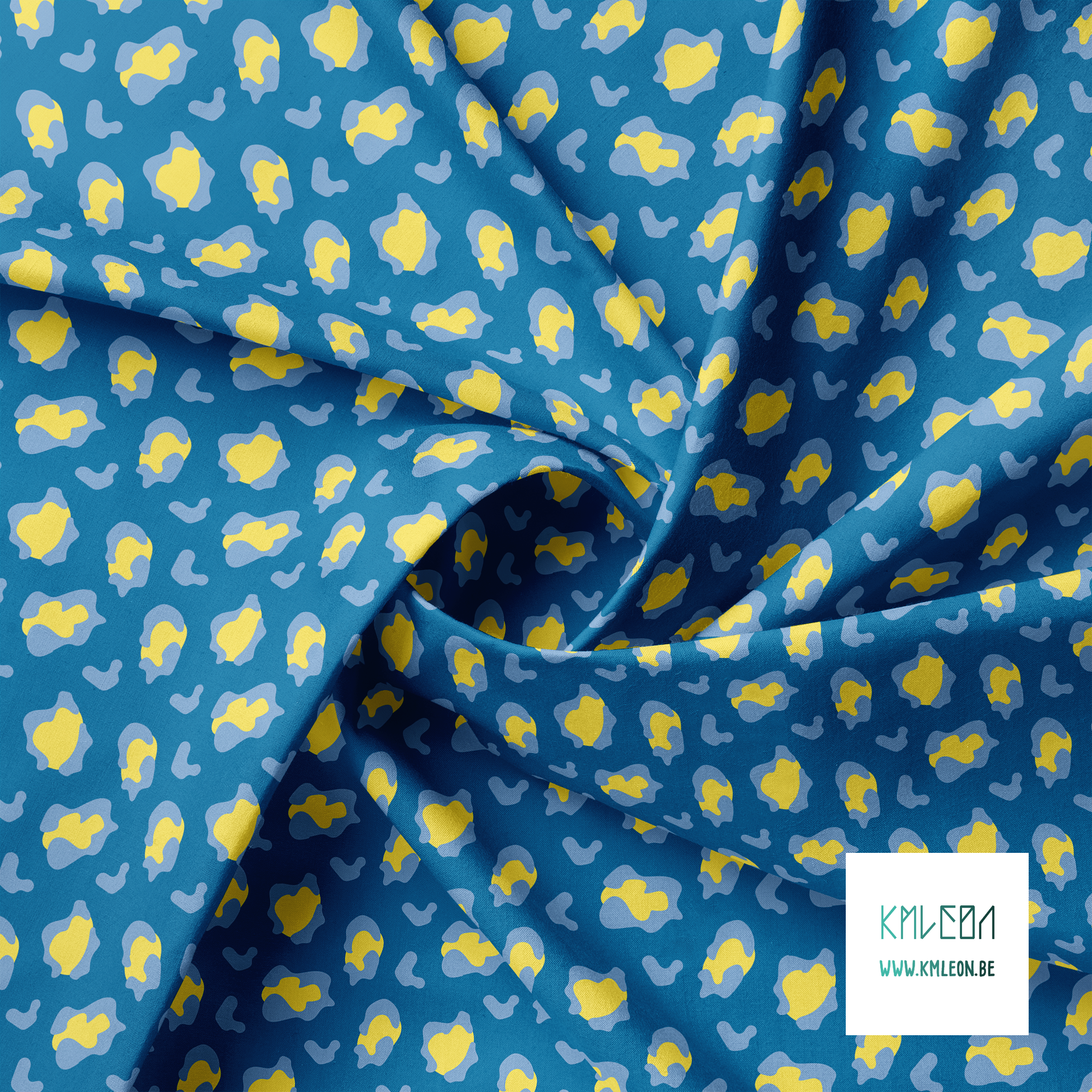 Gele en blauwe luipaardprint stof