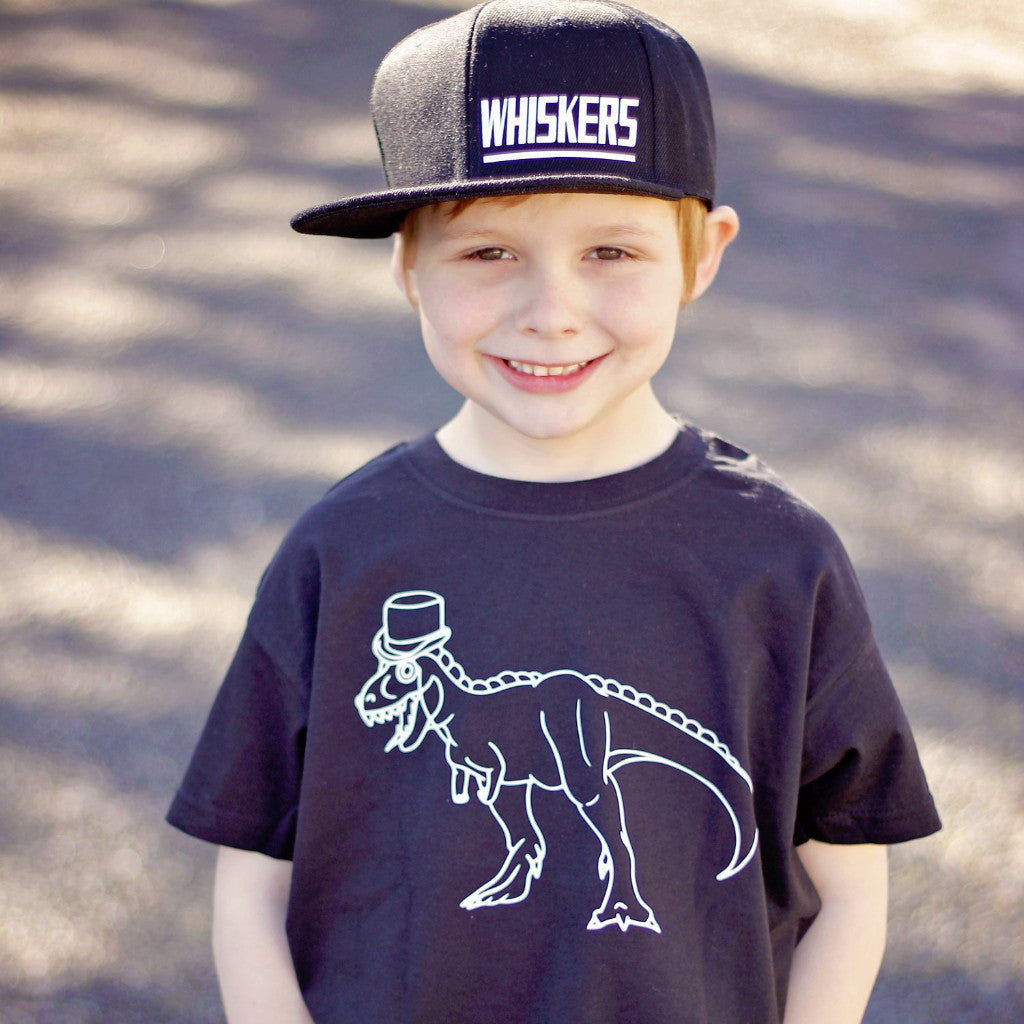 Dino with tophat kids shortsleeve shirt