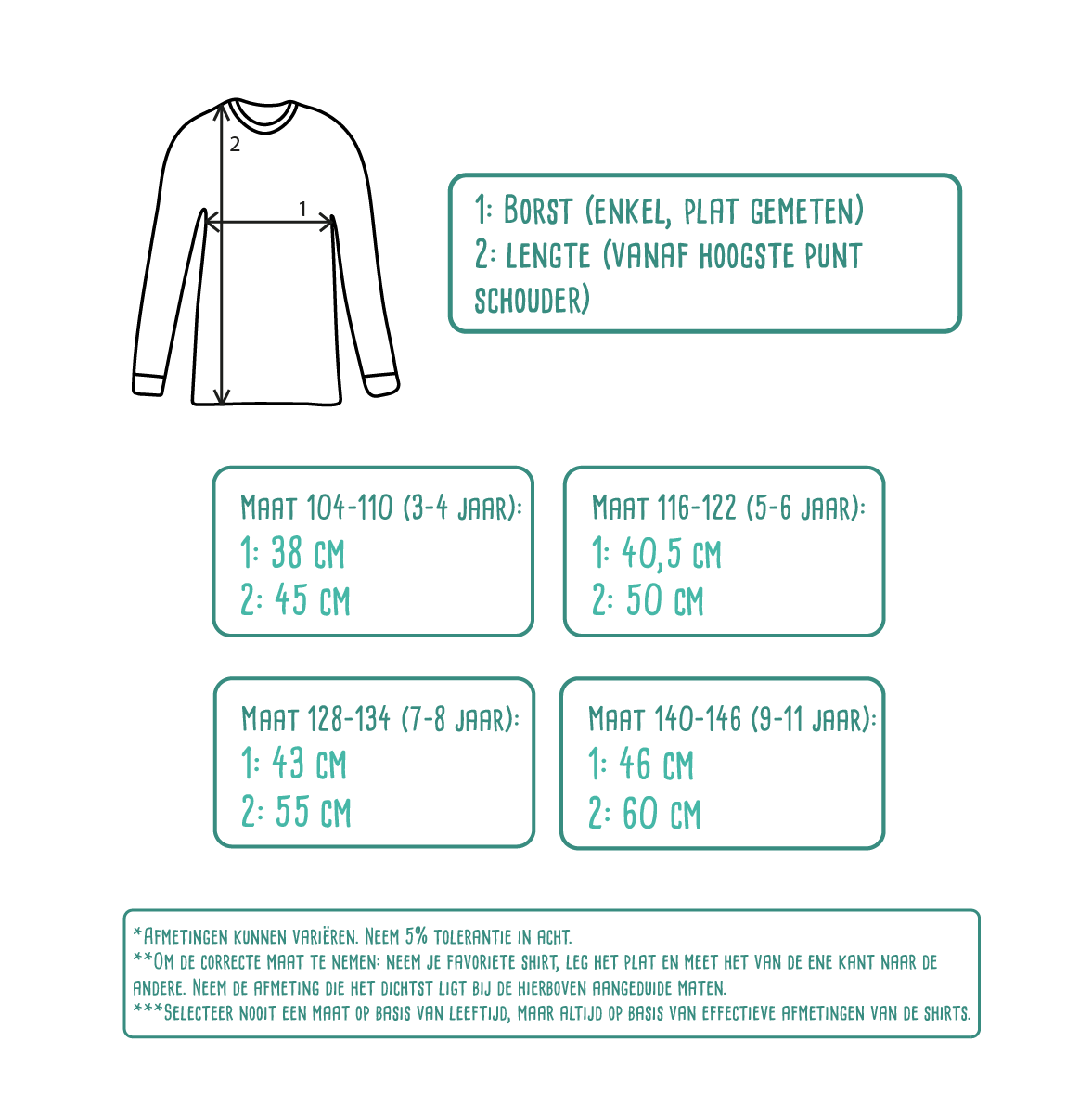 Size table for kids shirts with long sleeves by KMLeon.