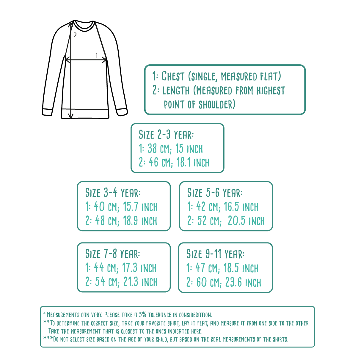 Size table for kids sweaters by KMLeon.