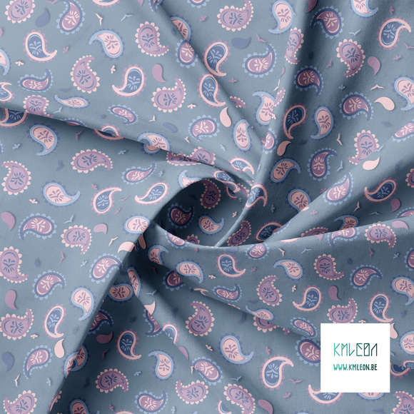 Purple, blue and pink paisley fabric