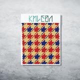 Irregular red and blue houndstooth fabric