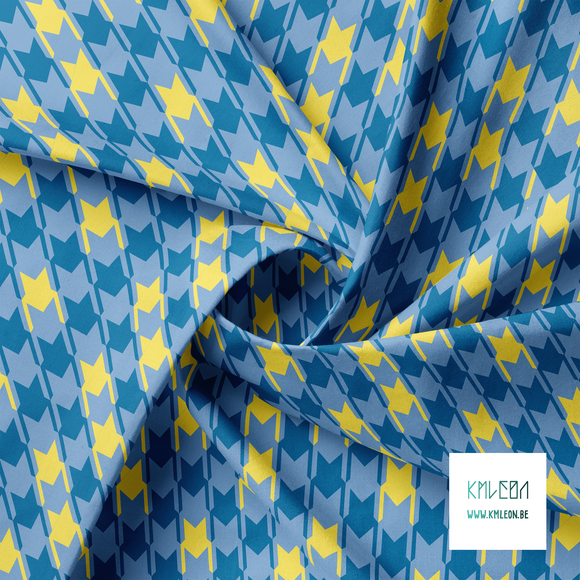 Irregular blue and yellow houndstooth fabric