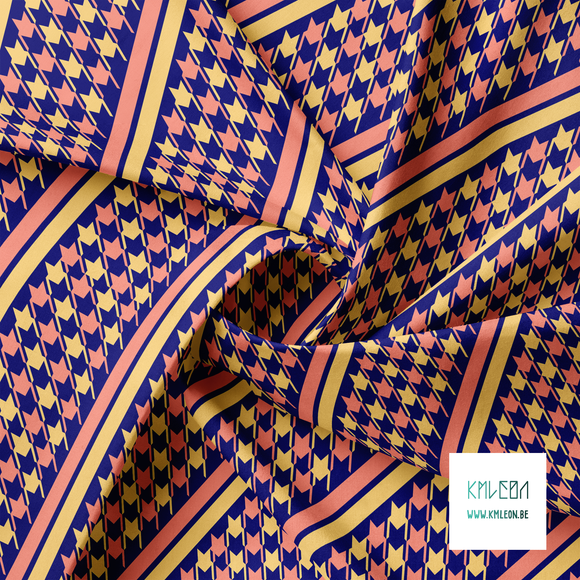 Yellow and pink houndstooth and stripes fabric