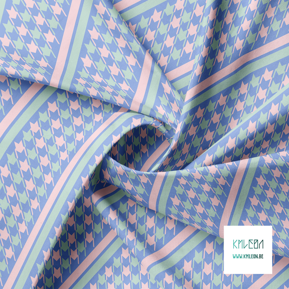 Pink and mint green houndstooth and stripes fabric