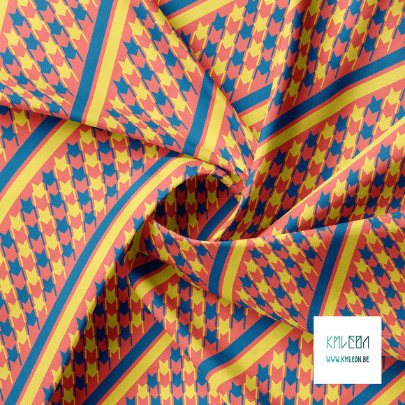 Yellow and blue houndstooth and stripes fabric