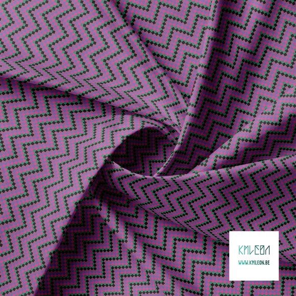 Pink, black, purple and green pixel chevron fabric